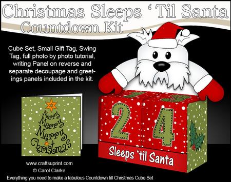 3D Jock Westie Dog Sleeps 'til Santa Countdown Cube Set