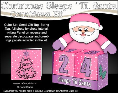 3D Santa Sleeps 'til Santa Countdown Cube Set 3D Decoupage
