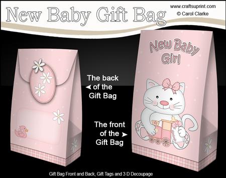 3D New Baby Girl Little Kitty Cat Gift Bag Mini Kit