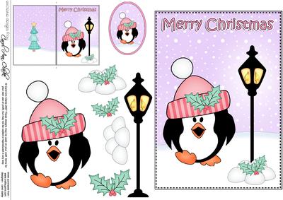 Christmas Pip Penguin Lamp Post 5x7 3D Decoupage