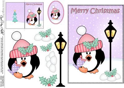Christmas Pip Penguin Lamp Post 5x7 3D Decoupage