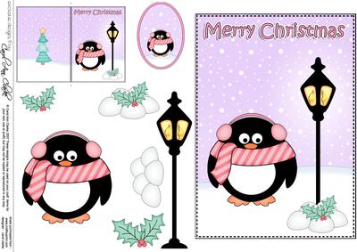 Christmas Pip Penguin Lamp Post 5x7 3D Decoupage