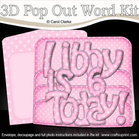 3D 6th Birthday Libby Pop Out Word Card