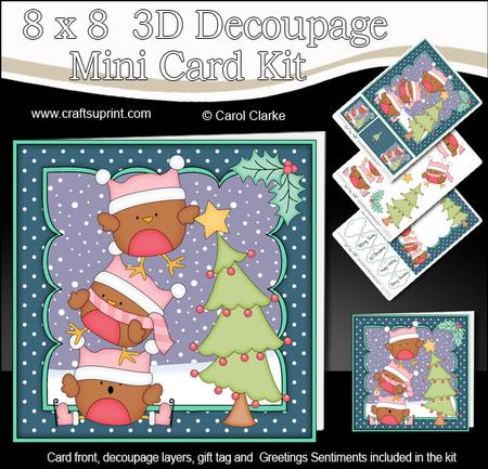 8x8 Xmas Bobbin Robin Dressing the Tree Mini Kit 3D Decoupag