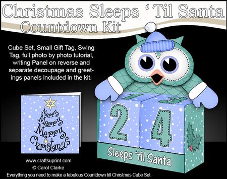 3D Hoot Owl Sleeps 'til Santa Countdown Cube Set 3D Decoupag