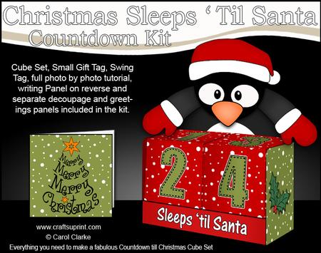 3D Penguin Sleeps 'til Santa Countdown Cube Set 3D Decoupage