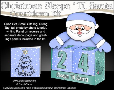 3D Santa Sleeps 'til Santa Countdown Cube Set 3D Decoupage