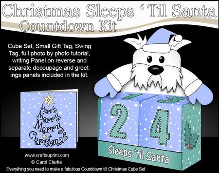 3D Westie Dog Sleeps 'til Santa Countdown Cube Set Decoupage