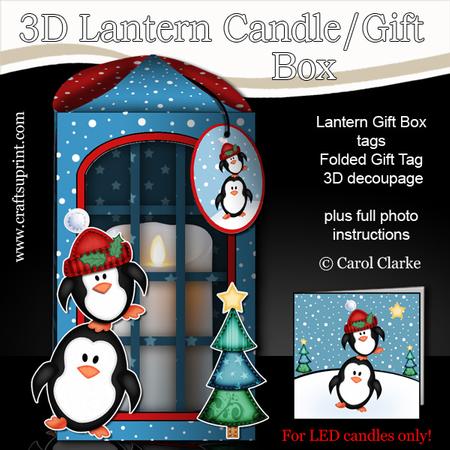 3D Xmas Penguins Lantern Candle/gift Box Kit