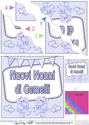 Italian New Baby Grandparents of Twins Wavy Corner Stacker