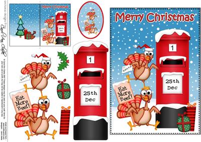 Christmas Percy Turkey Postbox 5x7 3D Decoupage