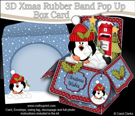 3D Xmas Pip Penguin Letter Rubber Band Pop Up Box Card
