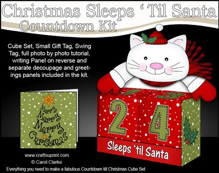 3D Cute Little Cat Sleeps 'til Santa Countdown Cube Set