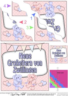 German New Baby Grandparents of Twins Wavy Corner Stacker