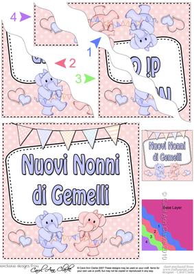 Italian New Baby Grandparents of Twins Wavy Corner Stacker