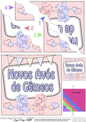 Portuguese New Baby Grandparents of Twins Wavy Corner