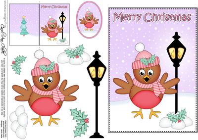 Christmas Cute Little Robin Lamp Post 5x7 3D Decoupage
