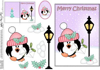 Christmas Pip Penguin Lamp Post 5x7 3D Decoupage