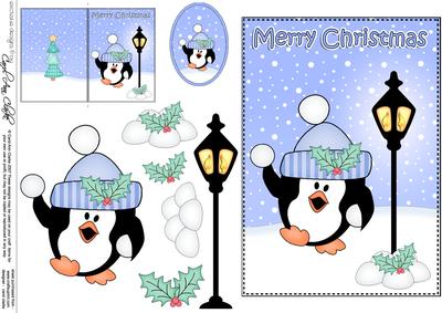 Christmas Pip Penguin Lamp Post 5x7 3D Decoupage