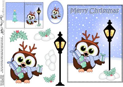 Christmas Cute Hoot Owl Lamp Post 5x7 3D Decoupage