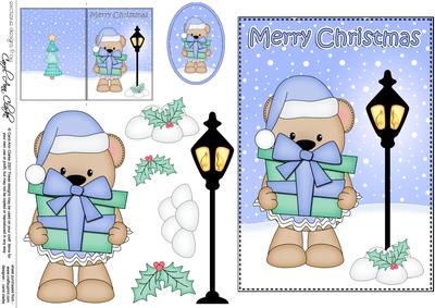 Christmas Livvy Bear Lamp Post 5x7 3D Decoupage