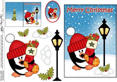 Christmas Pip Penguin Lamp Post 5x7 3D Decoupage