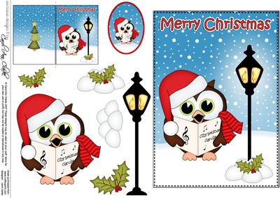 Christmas Little Hoot Owl Lamp Post 5x7 3D Decoupage