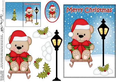 Christmas Livvy Bear Lamp Post 5x7 3D Decoupage