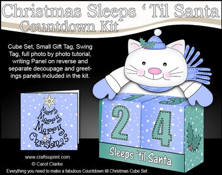 3D Cute Little Cat Sleeps 'til Santa Countdown Cube Set