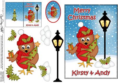 Xmas Kirsty & Andy Cute Robin 5x7 3D Decoupage