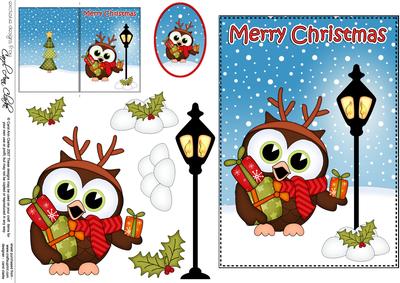 Xmas Little Hoot Owl 5x7 3D Decoupage