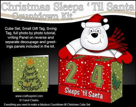 3D Ben Bear Sleeps 'til Santa Countdown Cube Set Decoupage