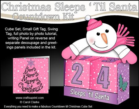 3D Snowman Sleeps 'til Santa Countdown Cube Set 3D Decoupage