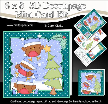 8x8 Xmas Bobbin Robin Dressing the Tree Mini Kit 3D Decoupag