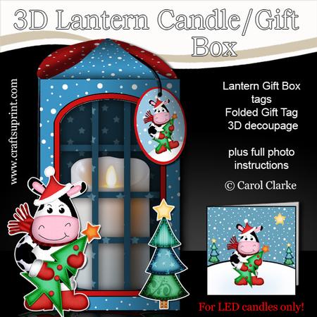 3D Xmas Milly Moo Cow Lantern Candle/gift Box Kit