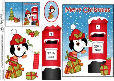 Christmas Pip Penguin Postbox 5x7 3D Decoupage