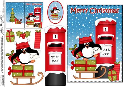 Christmas Pip Penguin Postbox 5x7 3D Decoupage