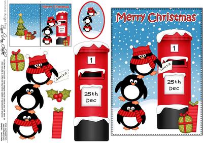 Christmas Pip Penguins Postbox 5x7 3D Decoupage