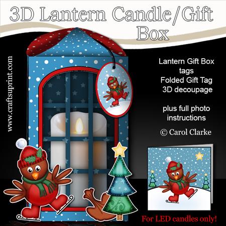 3D Xmas Cute Robin Lantern Candle/gift Box Kit