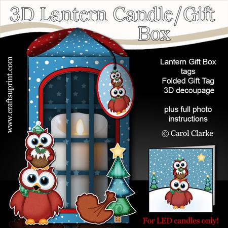 3D Xmas Hoot Owls Lantern Candle/gift Box Kit