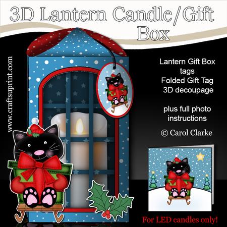 3D Xmas Cute Cat Lantern Candle/gift Box Kit
