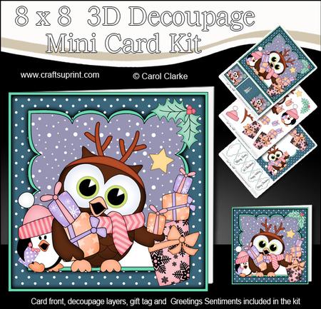 8x8 Xmas Little Hoot Owl & Friends Presents 3D Decoupage