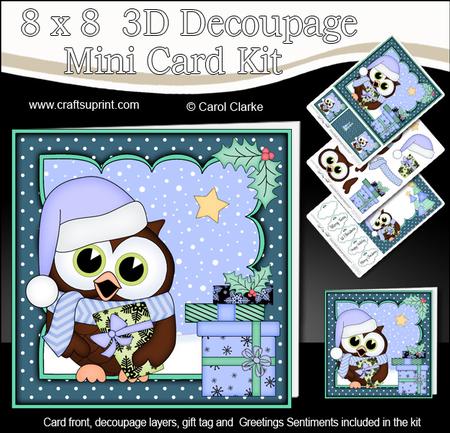 8x8 Xmas Little Hoot Owl Presents 3D Decoupage