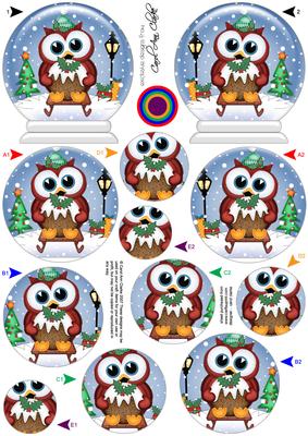 3D Sledging Hoot Owl Snow Globe Shaped Tree Decoration