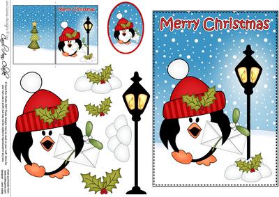 Christmas Pip Penguin Lamp Post 5x7 3D Decoupage