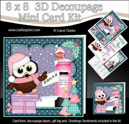 8x8 Xmas Little Hoot Owl Letter for Santa 3D Decoupage