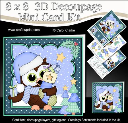 8x8 Xmas Little Hoot Owl Xmas Stocking 3D Decoupage
