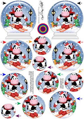 3D Skiing Milly Moo Cow Snow Globe Shaped Tree Decoration