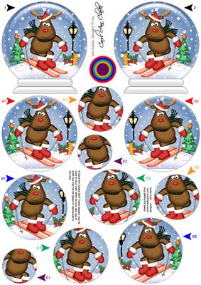3D Skiing Rudolph Snow Globe Shaped Tree Decoration