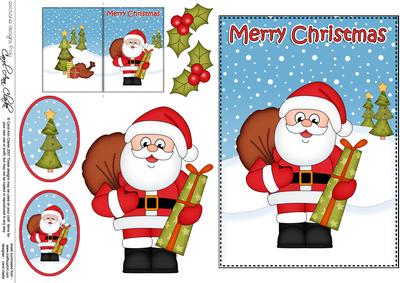 Christmas Santa's Present 5x7 3D Decoupage
